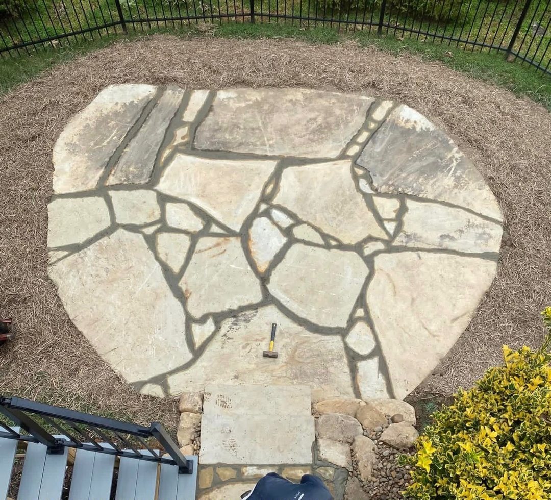 Flagstone patio installation